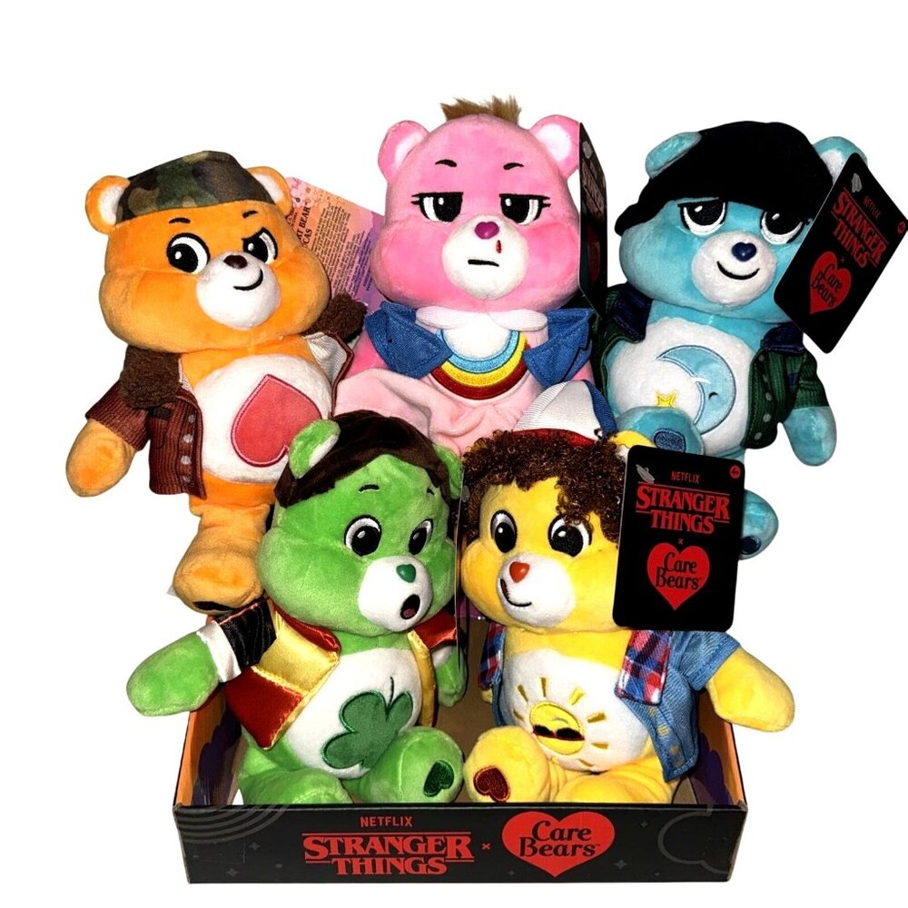 Netflix Care Bears X Stranger Things Fun Size 9" Plush Set Of 5 Includes Display - Picture 1 of 2